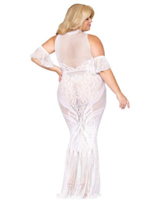 Robe bodystocking, grande taille, en résille t dentelle blanche 